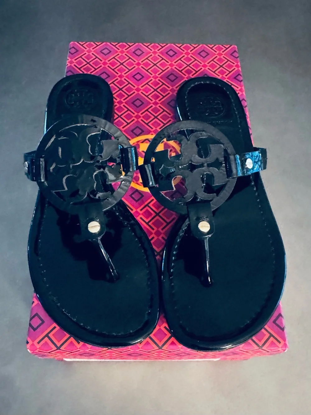 Tory Burch Miller Patent Leather Sandals - Black - Size 7